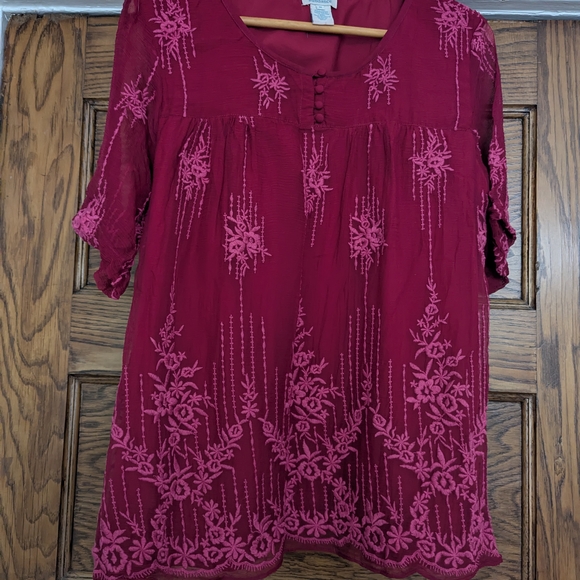 SUNDANCE Cora top, embroidered, sheer short sleeves, Size Womens MED - Picture 2 of 11